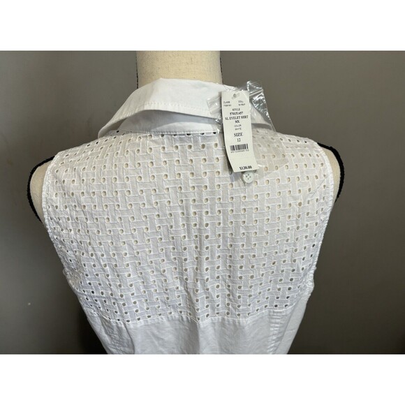 White House Black Market Women's Cotton Blend White Sleeveless Shirt Dress Sz 12 - Picture 5 of 5